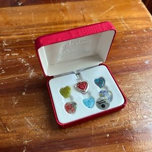 Sterling Reflections Heart Pendant & 6 Interchangeable Art Glass Hearts